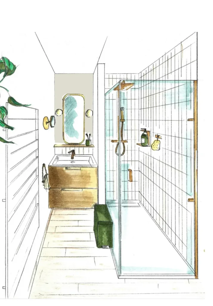 Perspective salle d'eau réalisée par Emilie LE PALMEC - Architecte d'intérieur à Pau