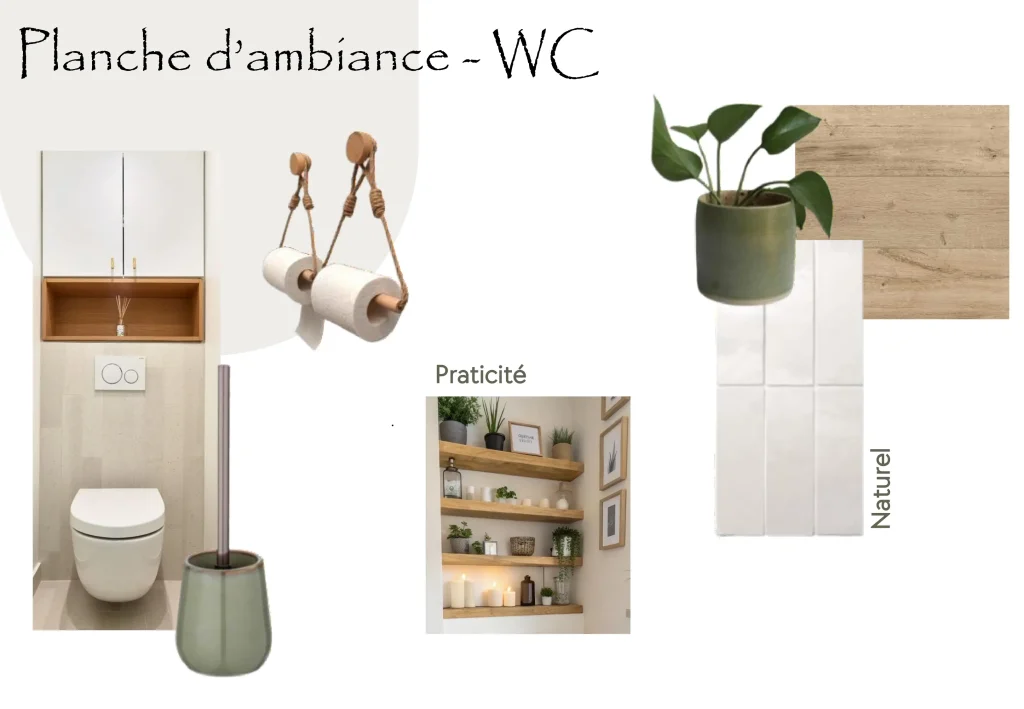 Planche d'ambiance WC - Matériaux, mobilier et décoration - Conception